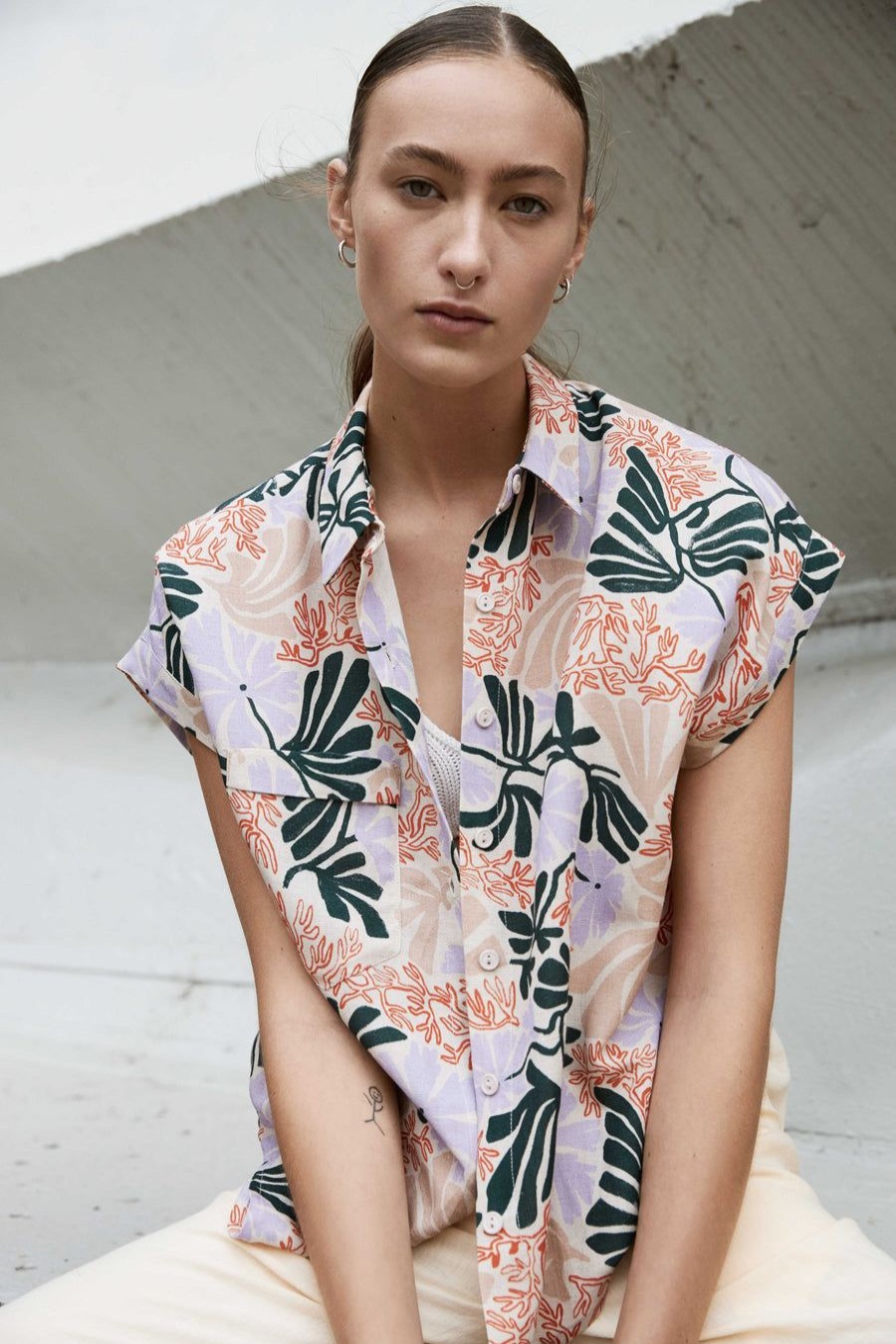 Tops | Eve Gravel Lotus Shirt